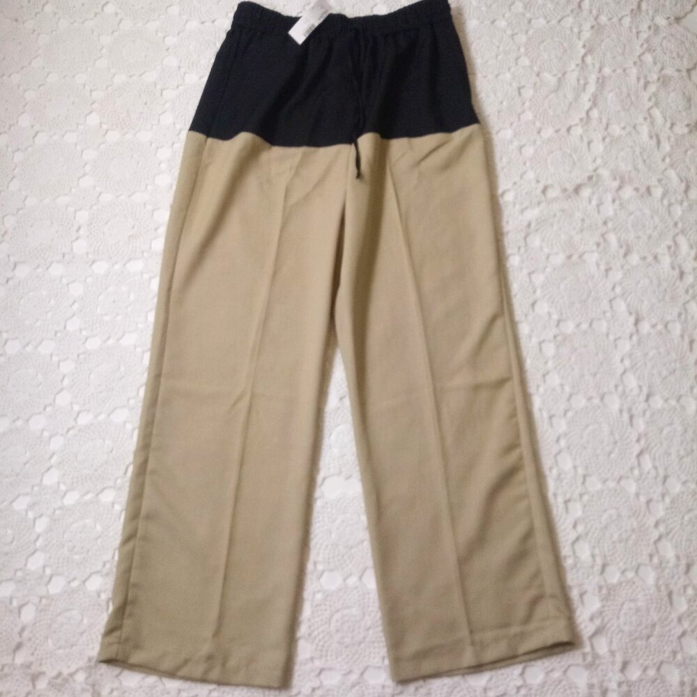 New Topshop Wide Leg Pants Tan Khaki Black Colorblock High Rise 12 Women $98 NWT